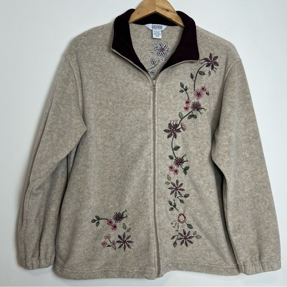 Northern Reflections Jackets & Blazers - Vintage Northern Reflections Floral Embroidered Fleece Zip Up Sweater - Medium